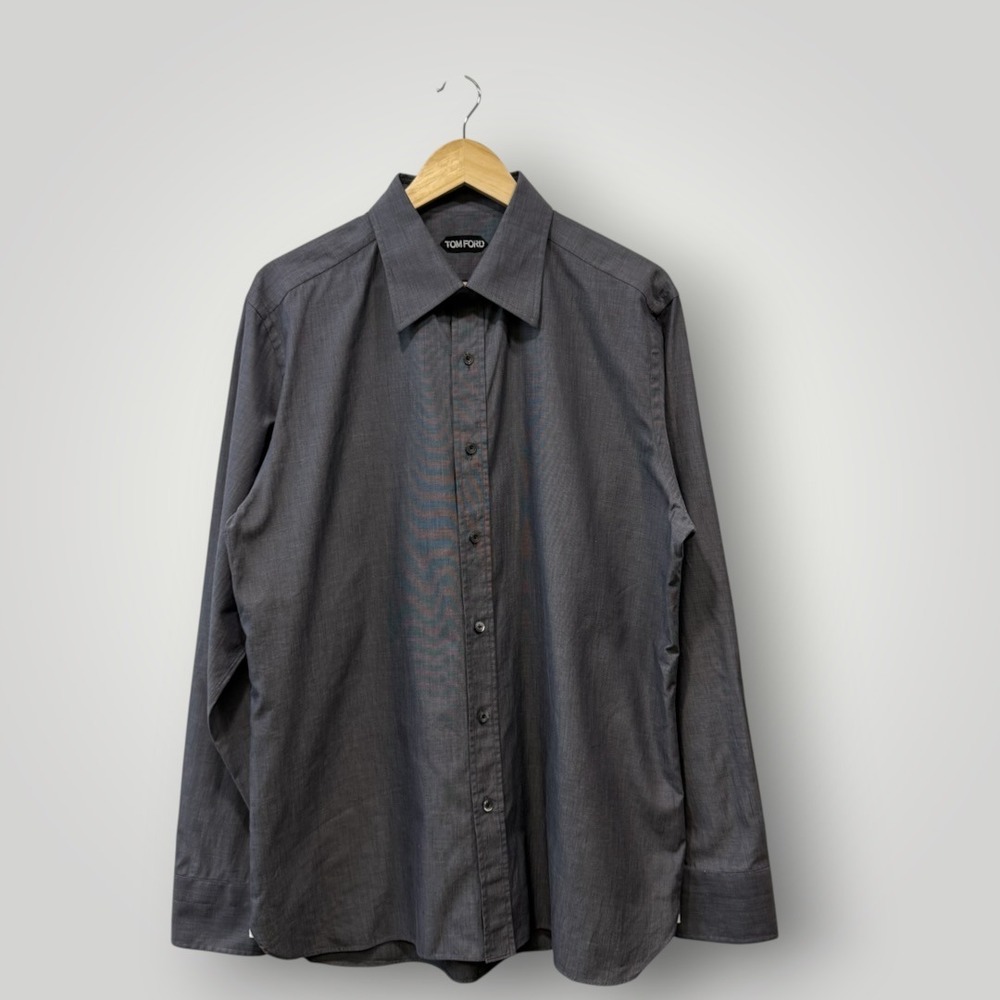 Tom Ford Mens Grey Cotton Micro Pattern Dress Shirt Made in Italy Size 44 17.5